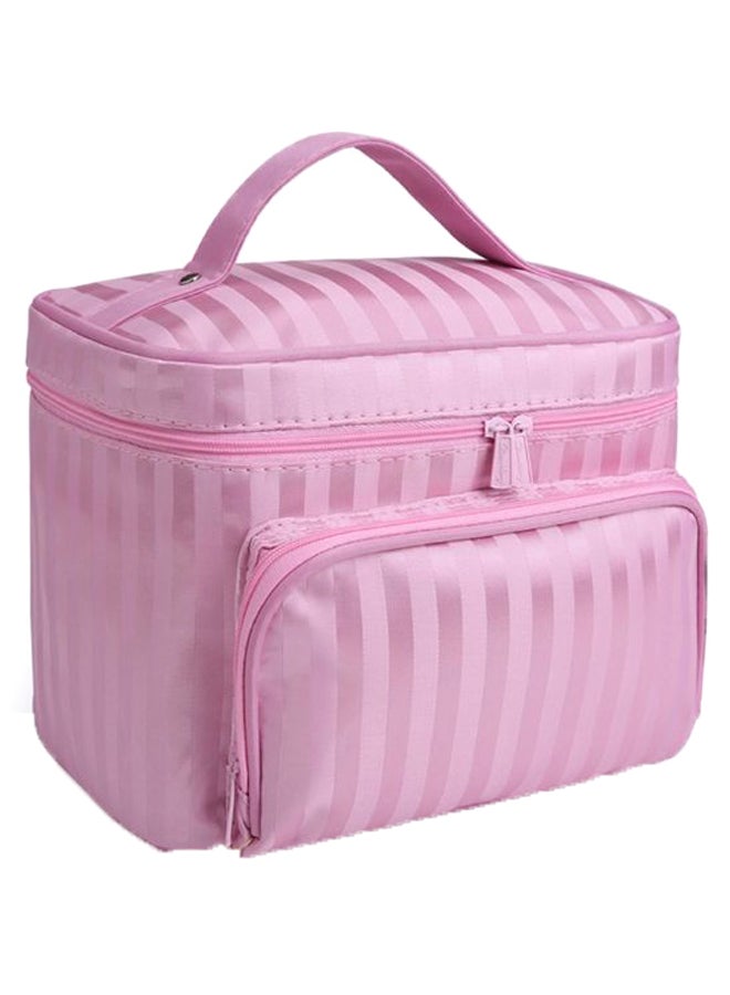 Waterproof Striped Travel Makeup Bag Pink - Image 1