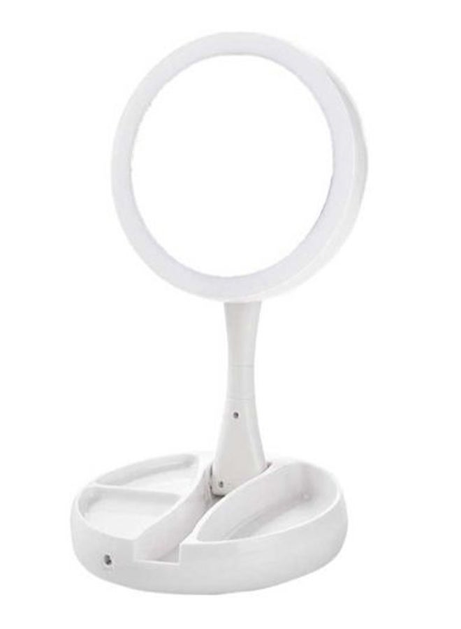 مرآة أنيقة للمكياج بإضاءة LED قابلة للطي وبوجهين أبيض/ شفاف - Image 1