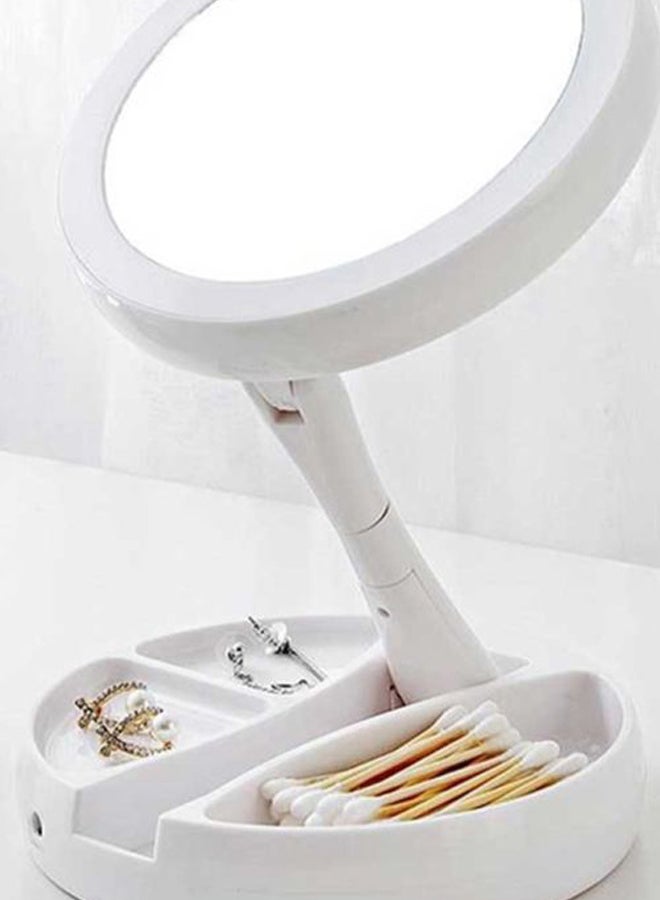 مرآة أنيقة للمكياج بإضاءة LED قابلة للطي وبوجهين أبيض/ شفاف - Image 2