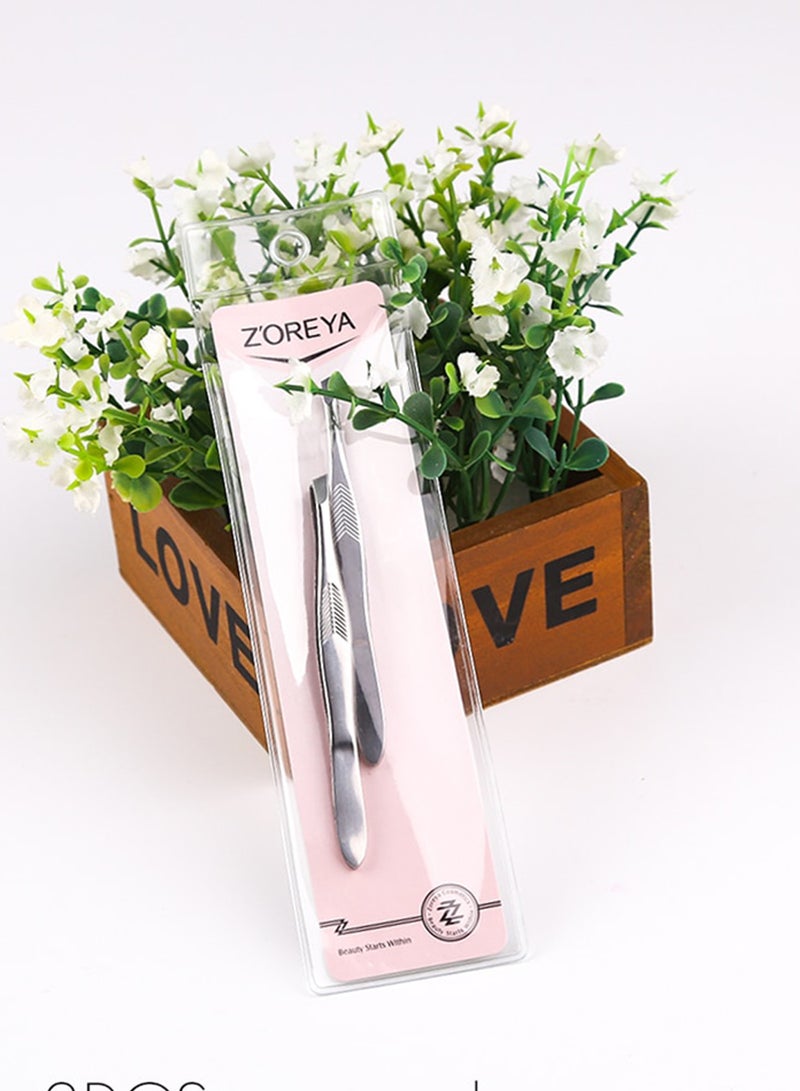 2-Piece Eyebrow Threading Tweezer Set Silver - Image 2