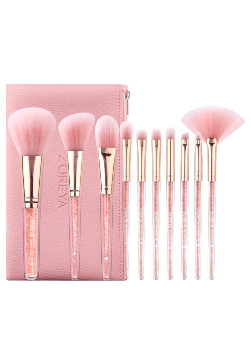 Zoreya - 10-Piece Makeup Brush Set Light Pink/Silver - Image 1