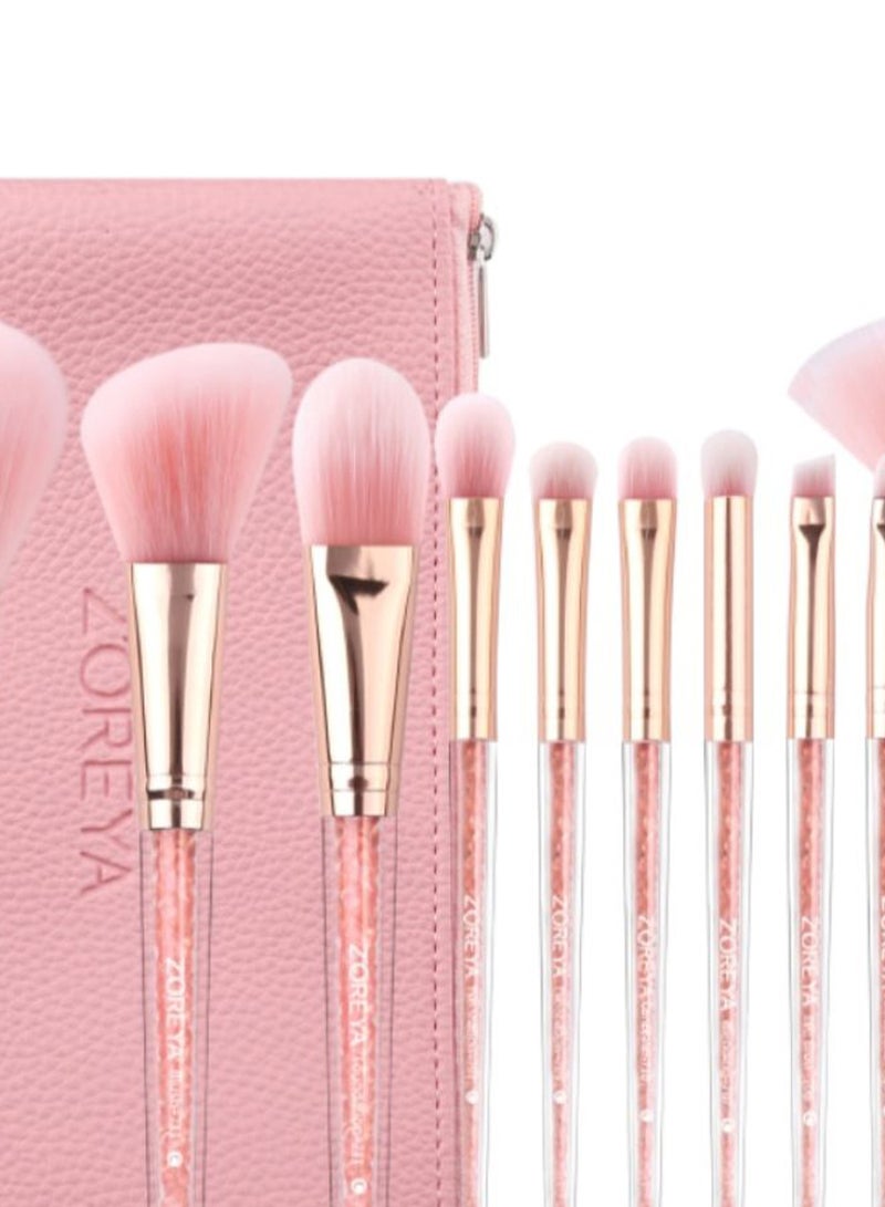 Zoreya - 10-Piece Makeup Brush Set Light Pink/Silver - Image 1
