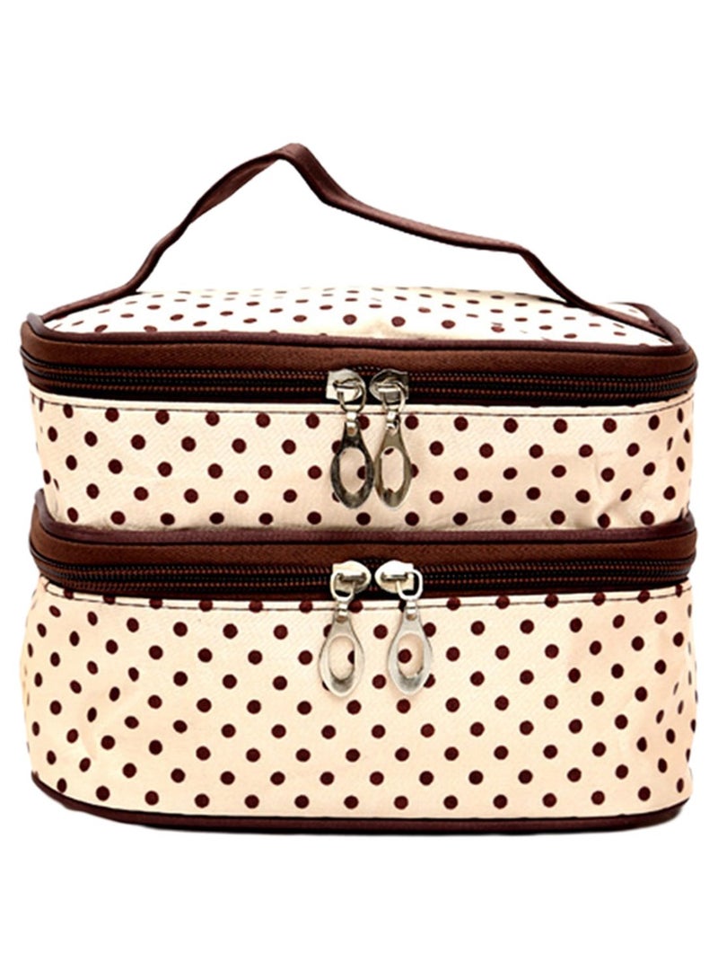 Generic Double Layer Polka Dot Make-Up Organizer Bag Beige/Brown - Image 1