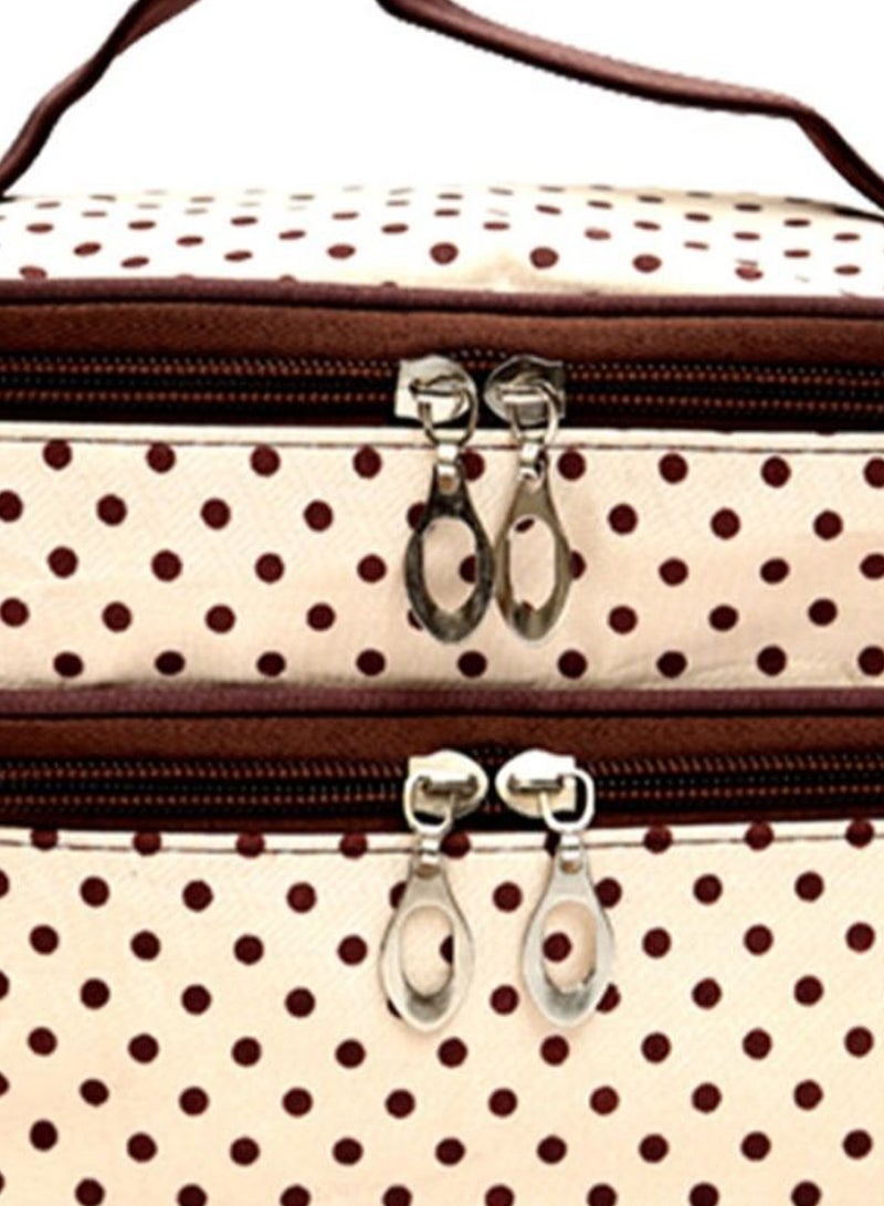 Generic Double Layer Polka Dot Make-Up Organizer Bag Beige/Brown - Image 2