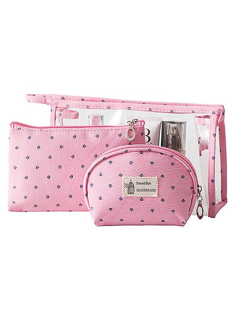 3-Piece Travel Toiletry Make-Up Organizer Bag Set Pink/Clear