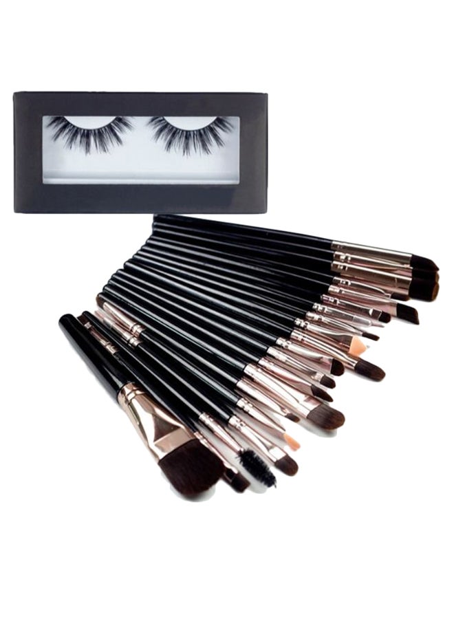 20-Piece Fiber Hair Makeup Brush Set Black/Rose Gold - Image 1