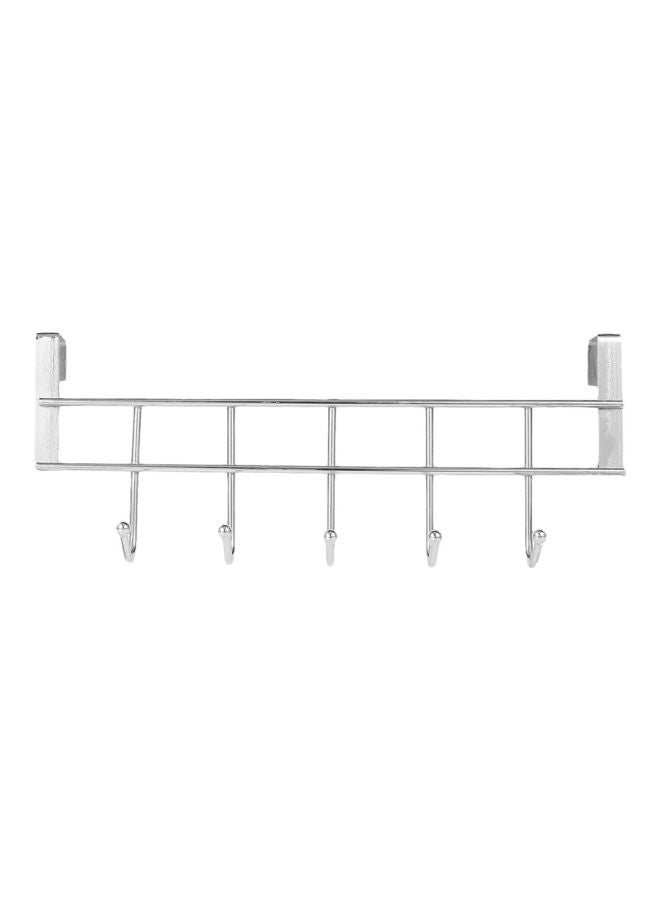5 Hook Door Hanger Rack Silver 25.4x10x6centimeter  - Image 1