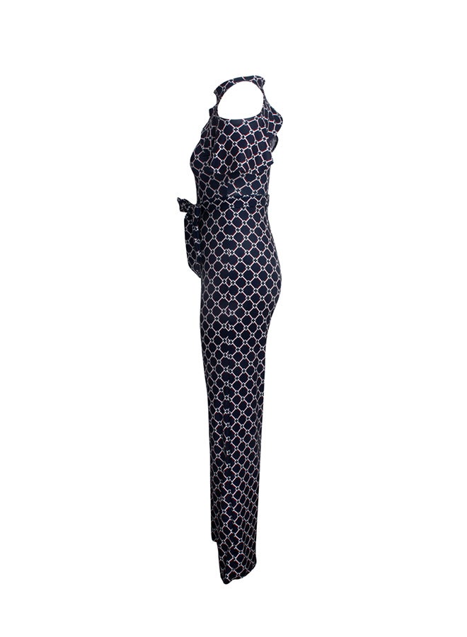 Fashion Digital Print Short Sleeve Jumpsuit Dark Blue - Image 2