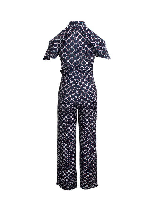 Fashion Digital Print Short Sleeve Jumpsuit Dark Blue - Image 3