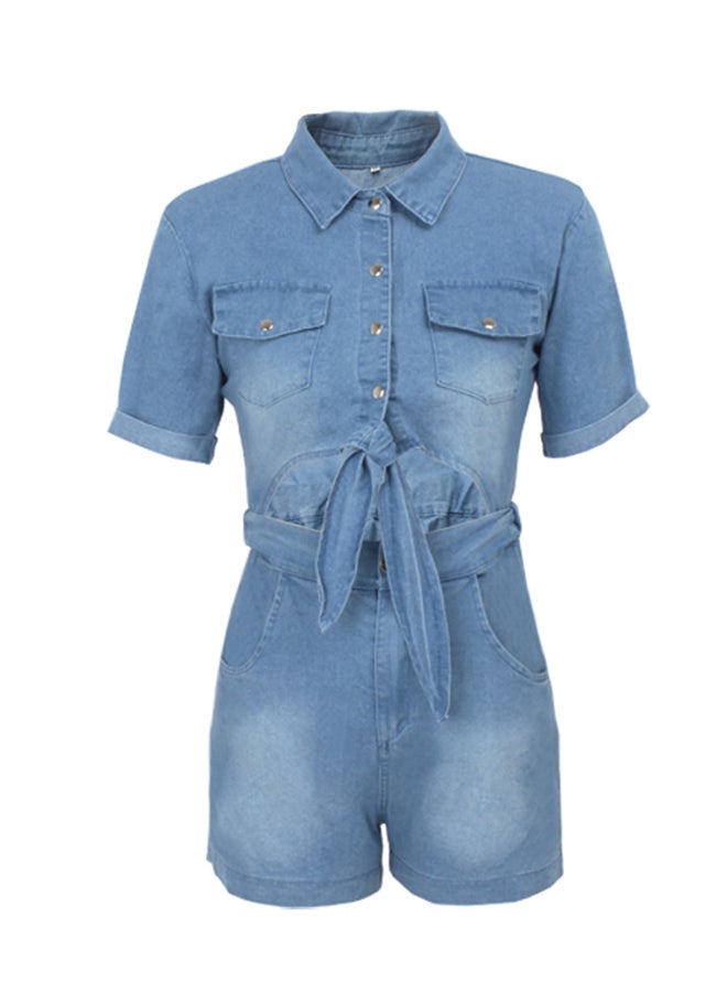 Fashion Printed Wide Leg Playsuit Light Blue - Image 1