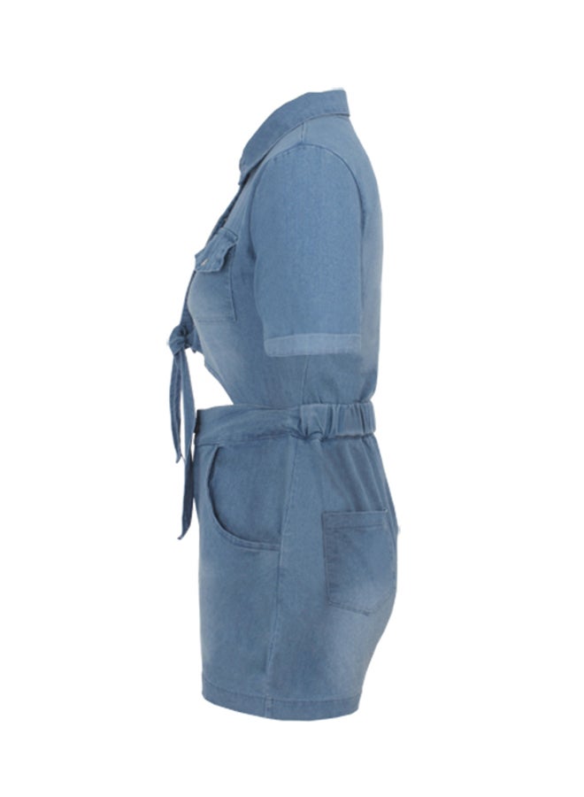 Fashion Printed Wide Leg Playsuit Light Blue - Image 2