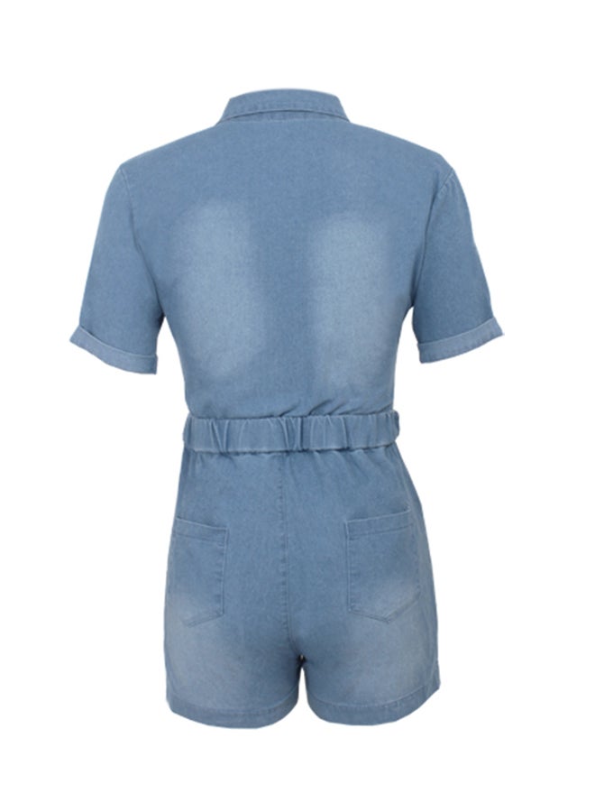 Fashion Printed Wide Leg Playsuit Light Blue - Image 3