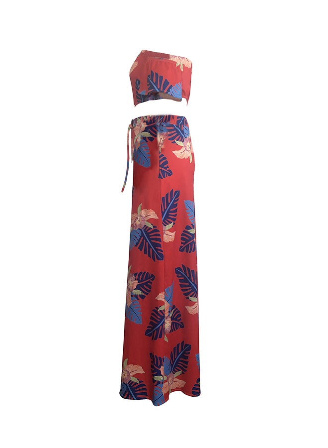 Print Tube Top Suit Red  - Image 2