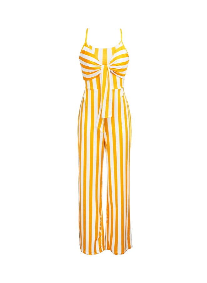 Striped Bandeau Straps Wide Leg Jumpsuit Yellow  - Image 1
