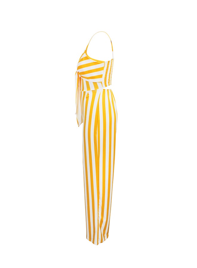 Striped Bandeau Straps Wide Leg Jumpsuit Yellow  - Image 2