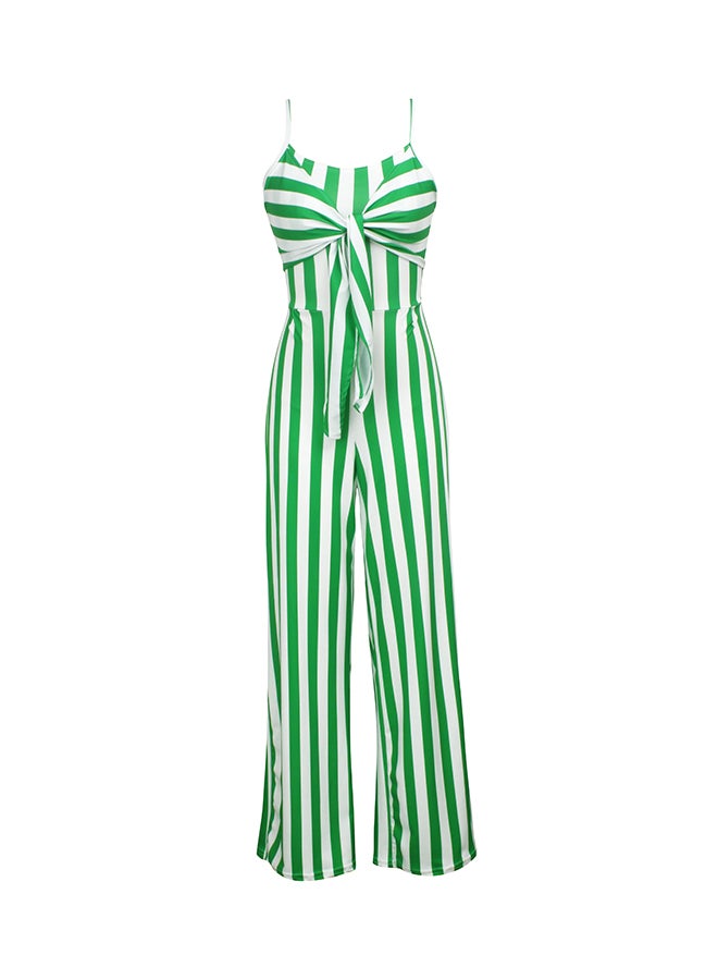 Striped Bandeau Straps Wide Leg Jumpsuit Green  - Image 1