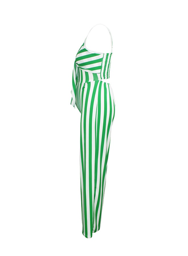 Striped Bandeau Straps Wide Leg Jumpsuit Green  - Image 2