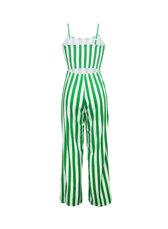 Striped Bandeau Straps Wide Leg Jumpsuit Green  - Image 3