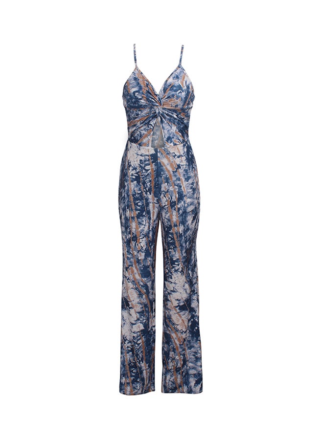 Fashion Sling V-Neck Jumpsuit Dark Blue  - Image 1