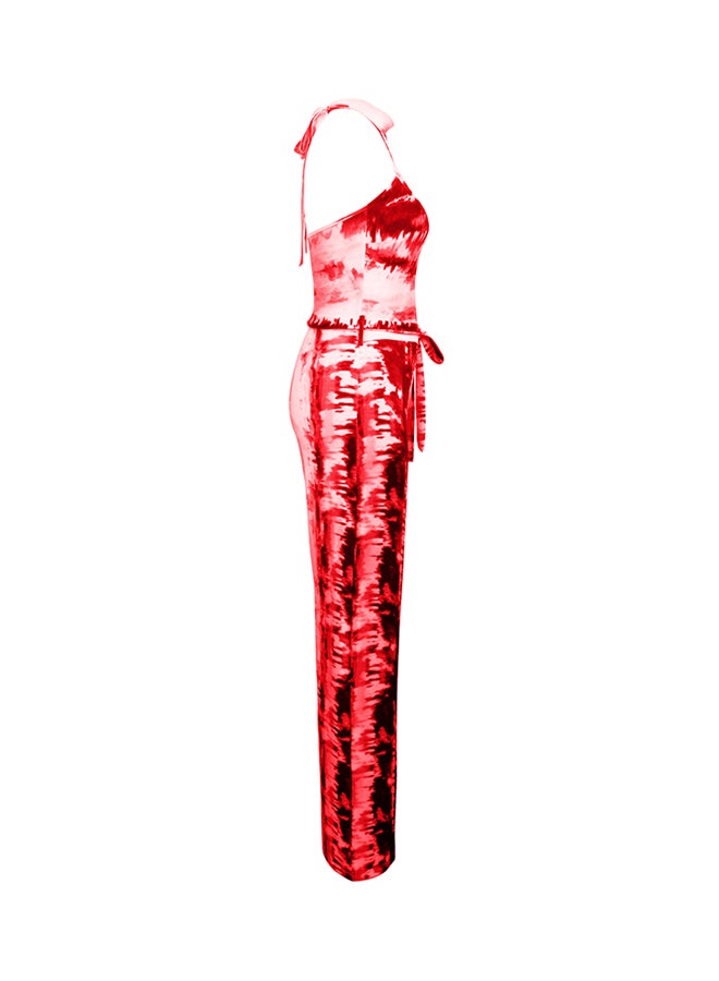 Sleeveless Long Pants Wide Leg Jumpsuit Red  - Image 2