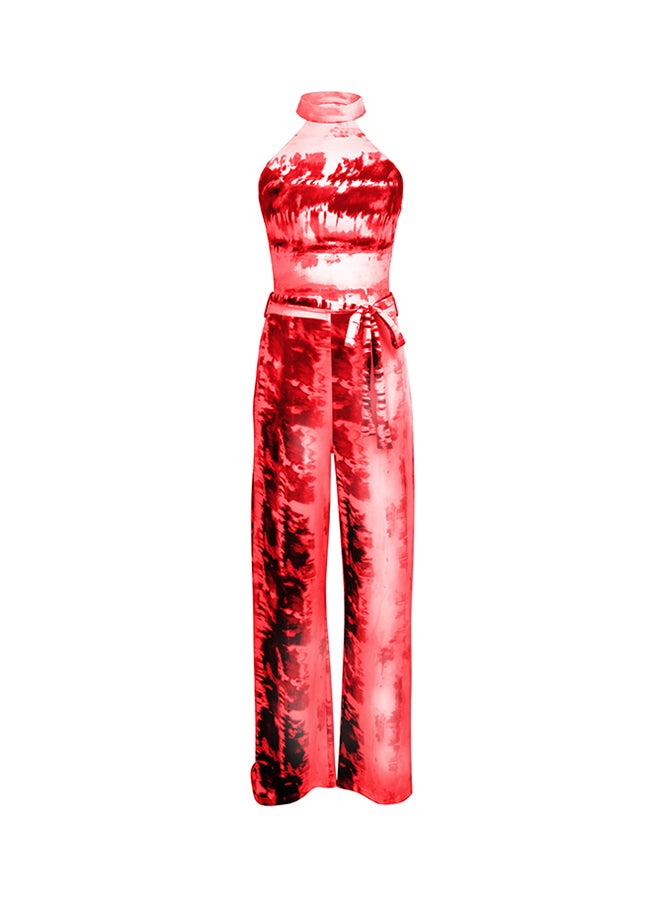 Sleeveless Long Pants Wide Leg Jumpsuit Red  - Image 1