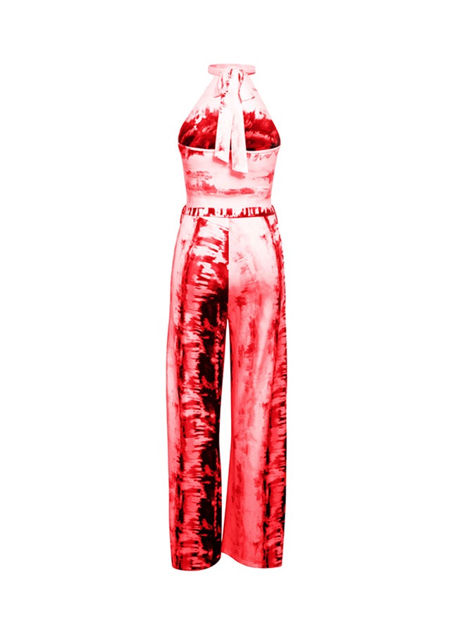 Sleeveless Long Pants Wide Leg Jumpsuit Red  - Image 3