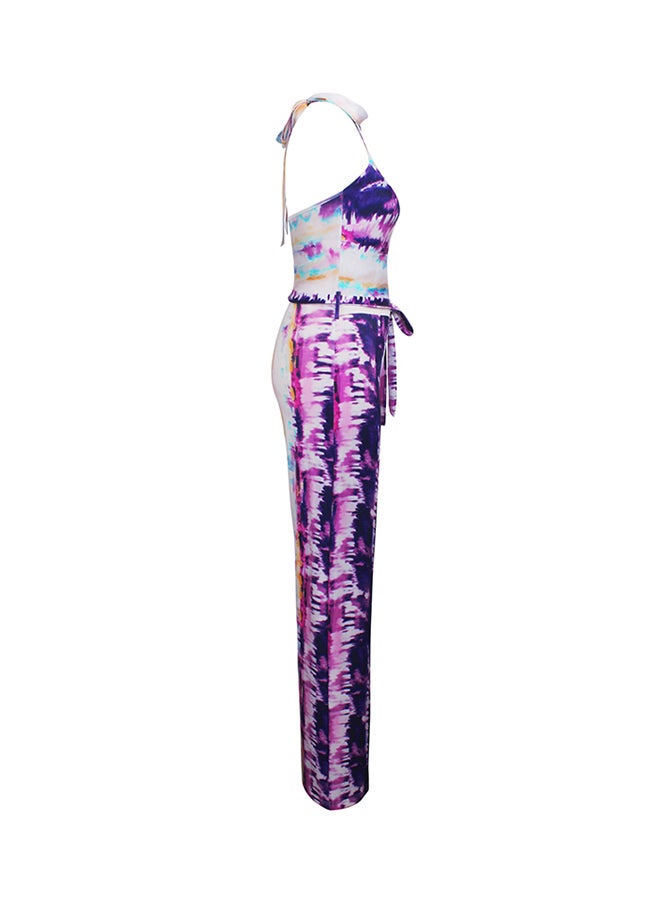 Generic - Sleeveless Long Pants Wide Leg Jumpsuit Purple - Image 1