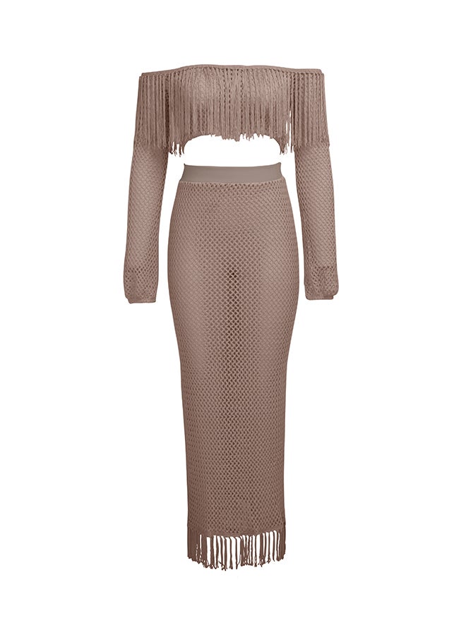 Fashion Hollow Tassel Bag Hip Beach Skirt Khaki  - Image 1