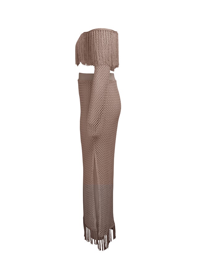 Fashion Hollow Tassel Bag Hip Beach Skirt Khaki  - Image 2
