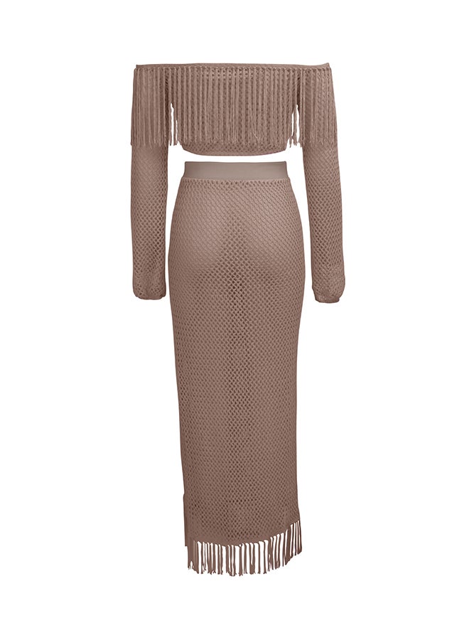 Fashion Hollow Tassel Bag Hip Beach Skirt Khaki  - Image 3