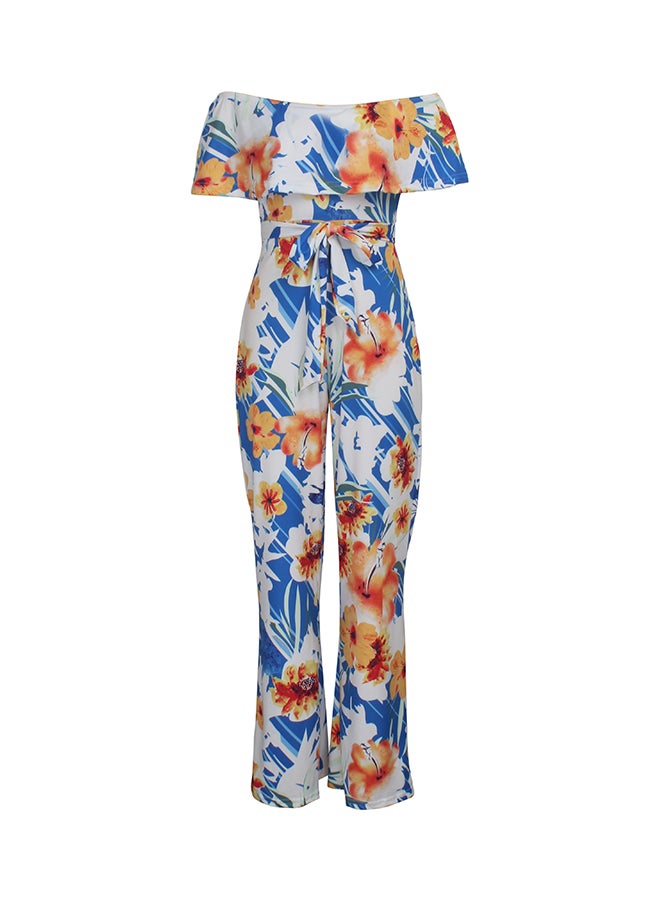 Digital Print Off-Shoulder Jumpsuit Yellow/Blue/White - Image 1