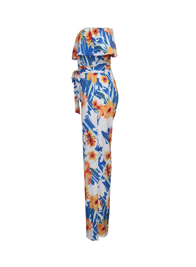 Digital Print Off-Shoulder Jumpsuit Yellow/Blue/White - Image 2