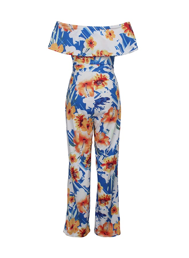 Digital Print Off-Shoulder Jumpsuit Yellow/Blue/White - Image 3