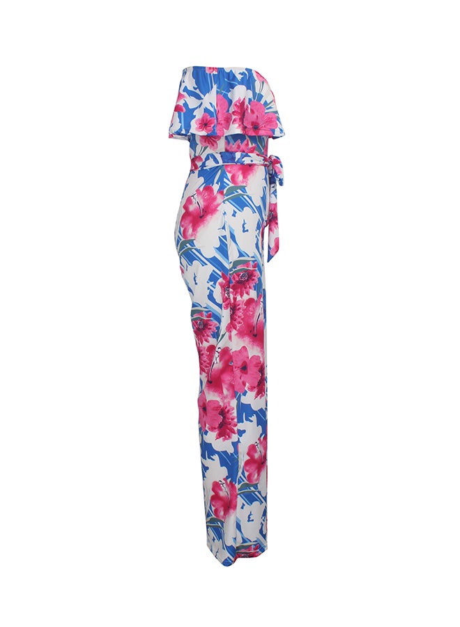 Digital Print Off-Shoulder Jumpsuit Pink/White/Blue  - Image 2