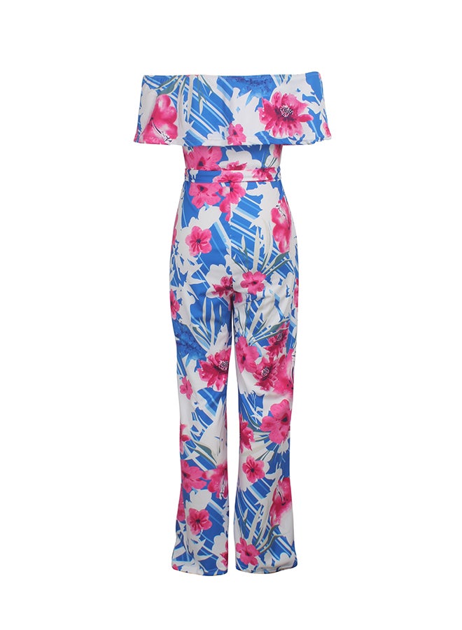 Digital Print Off-Shoulder Jumpsuit Pink/White/Blue  - Image 3