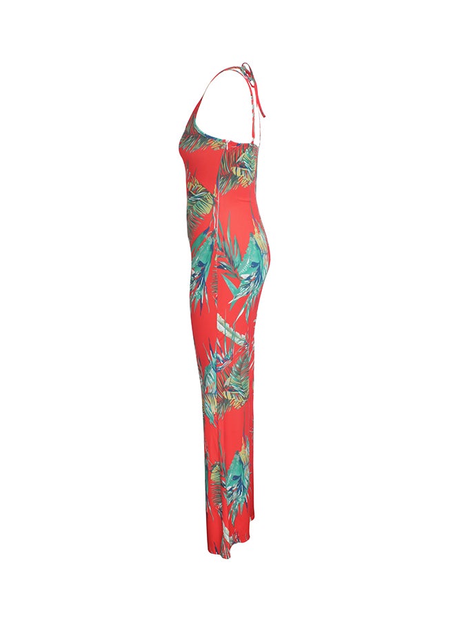 Fashion Printed Halter Straps V-Neck Jumpsuit Red  - Image 2