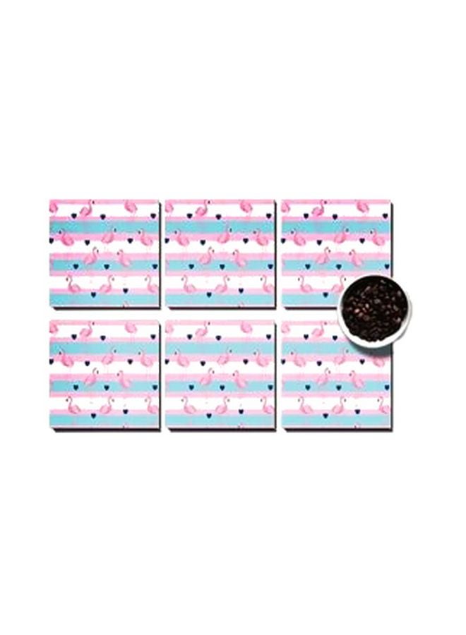 PHOTOBLOCK 7-Piece Coaster With Tray Set Pink/Blue/White 7x7cm 