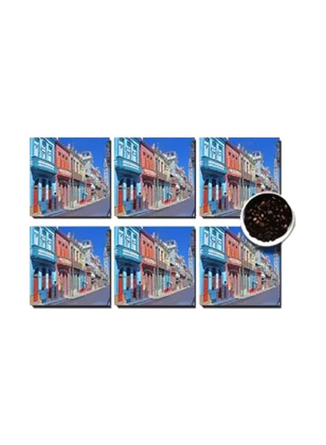 7-Piece Coaster With Tray Set Blue/Pink/Grey 7x7cm