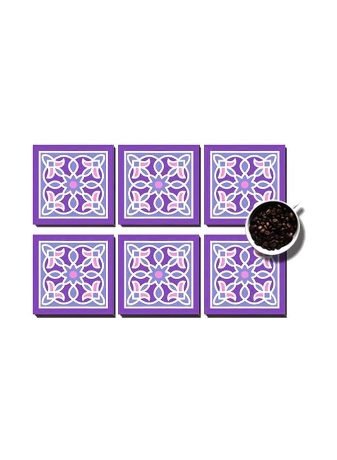 6-Piece Printed Coaster Set Purple/Pink/Blue 7x7cm