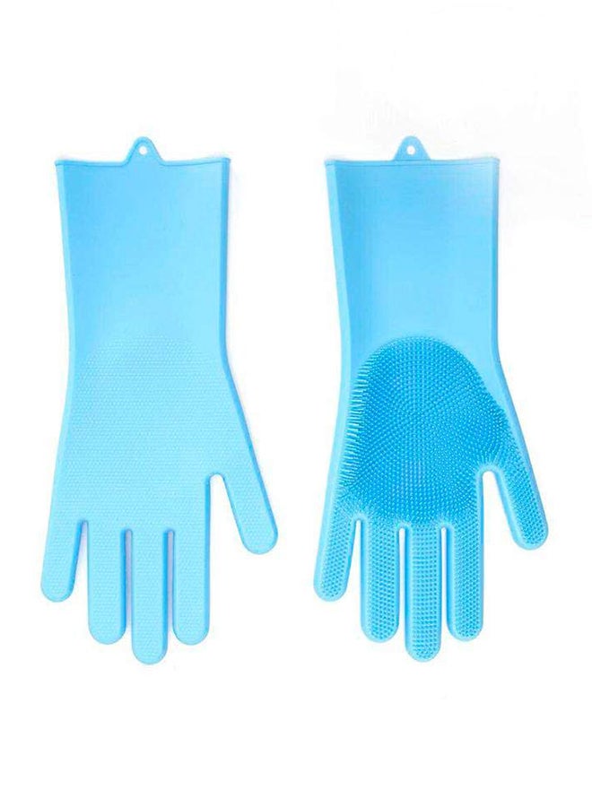 Generic Magic Silicone Gloves With Wash Scrubber Blue 13.6 x 6.1inch  - Image 1
