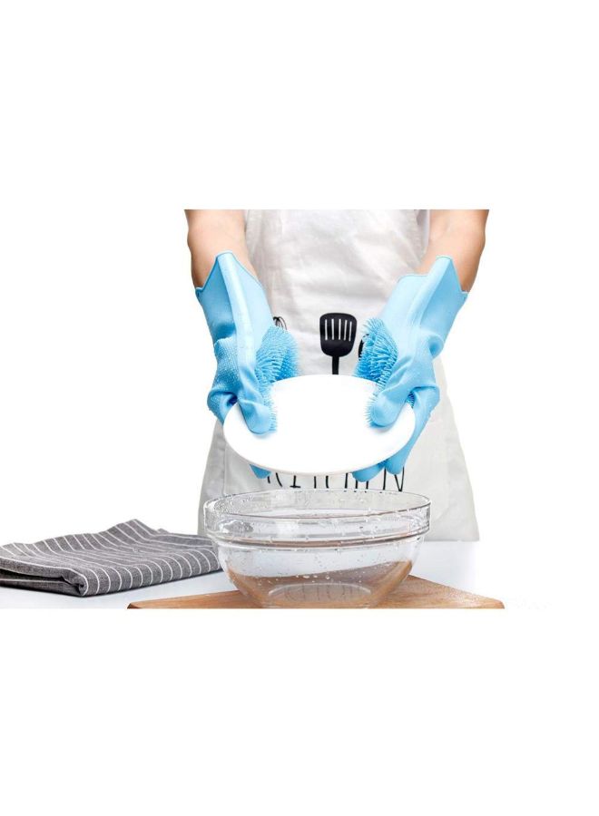 Generic Magic Silicone Gloves With Wash Scrubber Blue 13.6 x 6.1inch  - Image 5