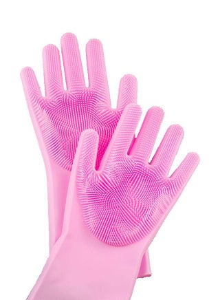 Magic Silicone Gloves With Wash Scrubber Pink 35.7 x 16.5centimeter - v1565951820/N29056255A_1