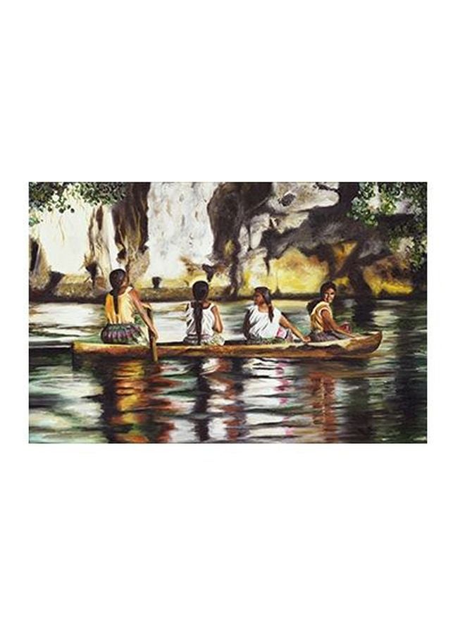 Decorative Wall Painting With Frame Black/White/Yellow 24x34cm