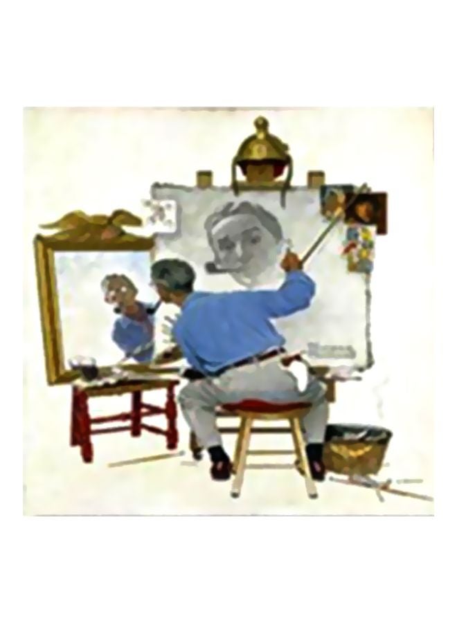 بوستر جداري للتزيين مع إطار أبيض/ذهبي/أزرق 34x34سم