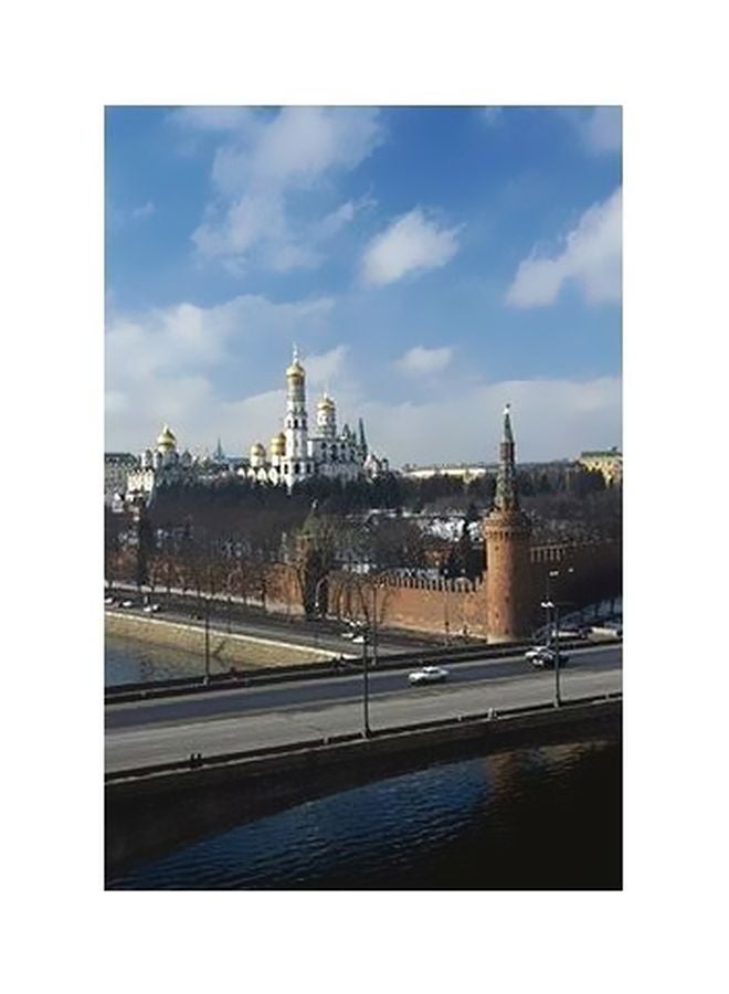 بوستر حائط للتزيين أزرق/أبيض/بني 34x24سم