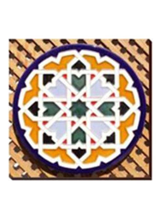 لوحة جدارية لتزيين الحائط مع إطار بيج/أزرق/أصفر 34x34سم