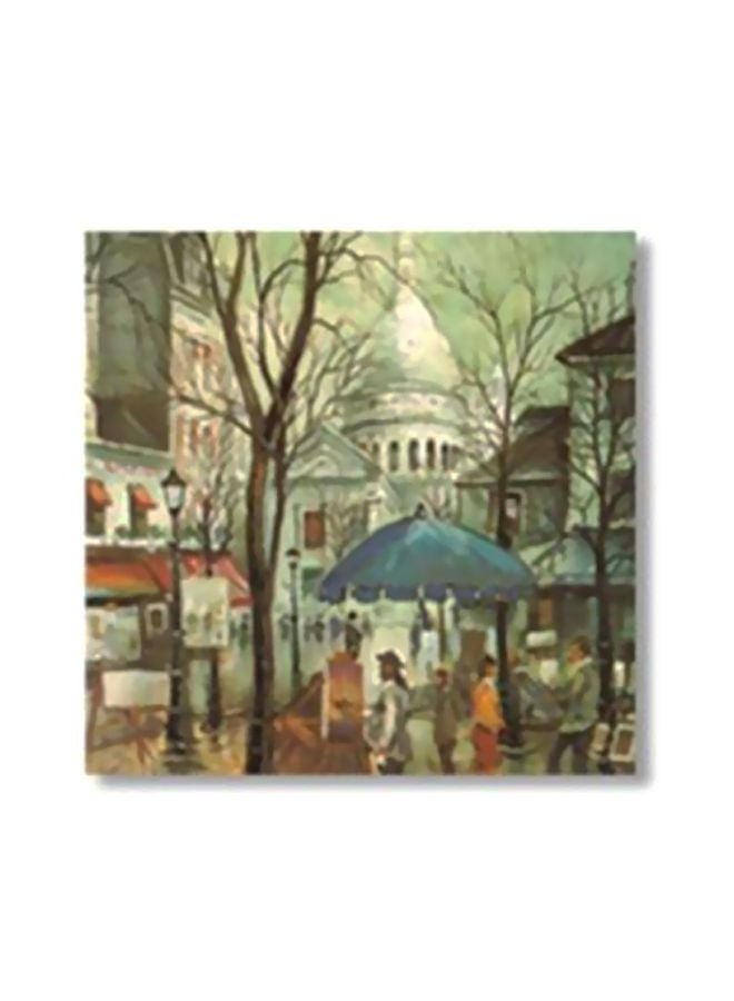 Decorative Wall Painting With Frame Brown/Blue/White 24x24cm