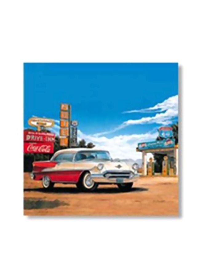 Decorative Wall Painting With Frame Blue/White/Brown 34x34cm