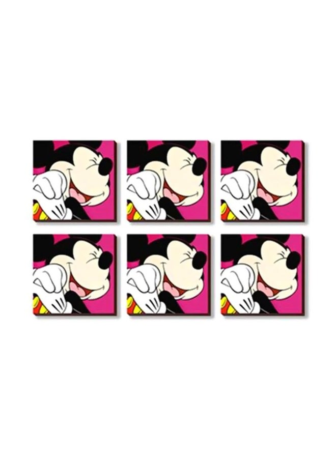 PHOTOBLOCK 6-Piece Mickey Coaster Set Pink/Black/White 9x9cm 