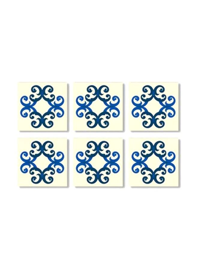 6-Piece Wooden Tea Coaster Set Beige/Blue 9x9cm